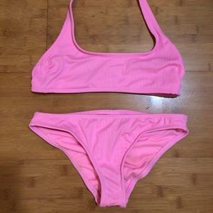 Pink ribbed bikini